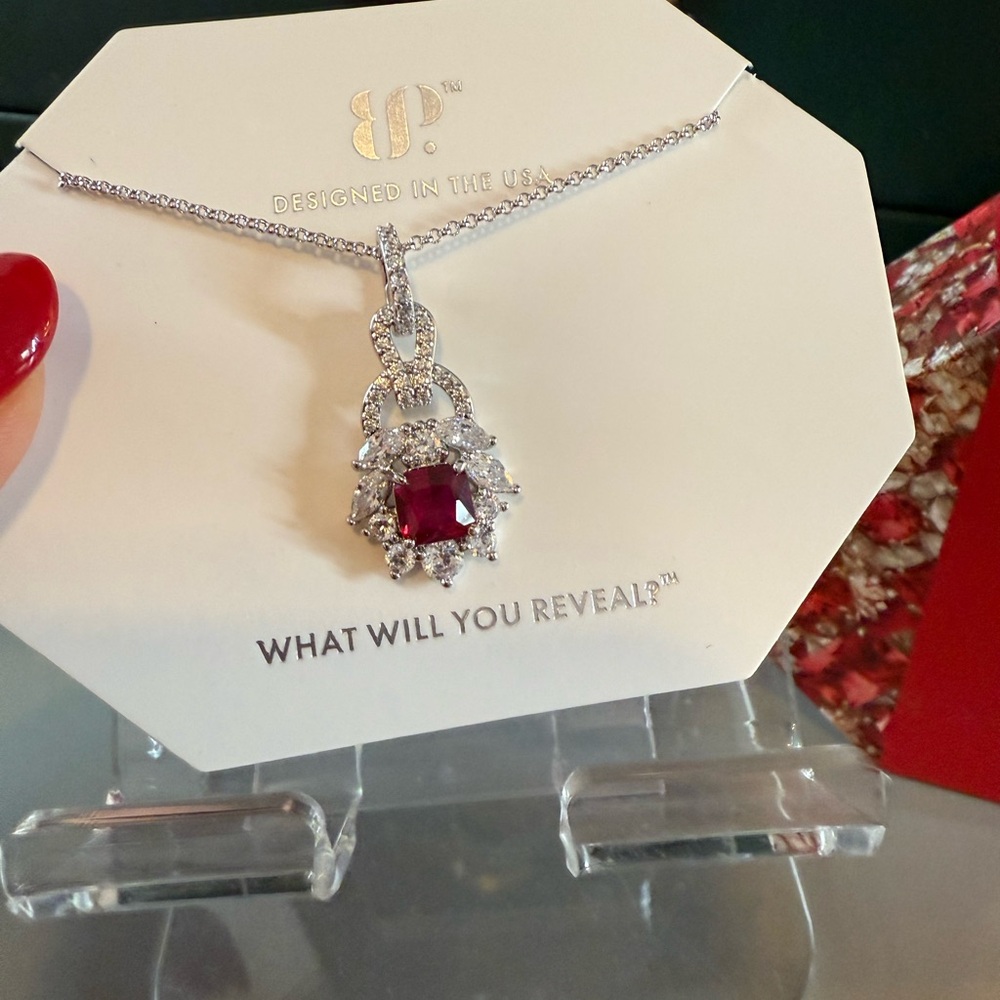 Bomb Party July Birthday Necklace Ruby Rhodium